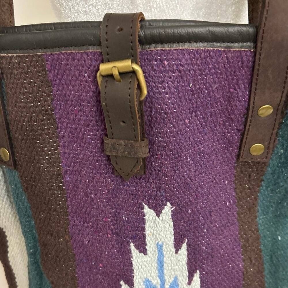 RAJ NWT Handwoven Cotton Fabric Crossbody Bag With Leather Straps - Picture 7 of 12
